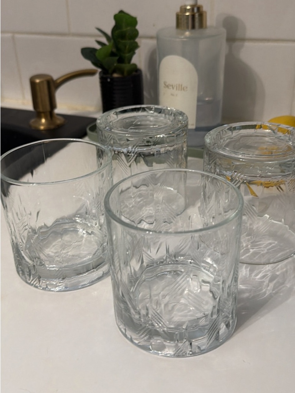 Clear Patterned Glass Tumbler - Set of 4